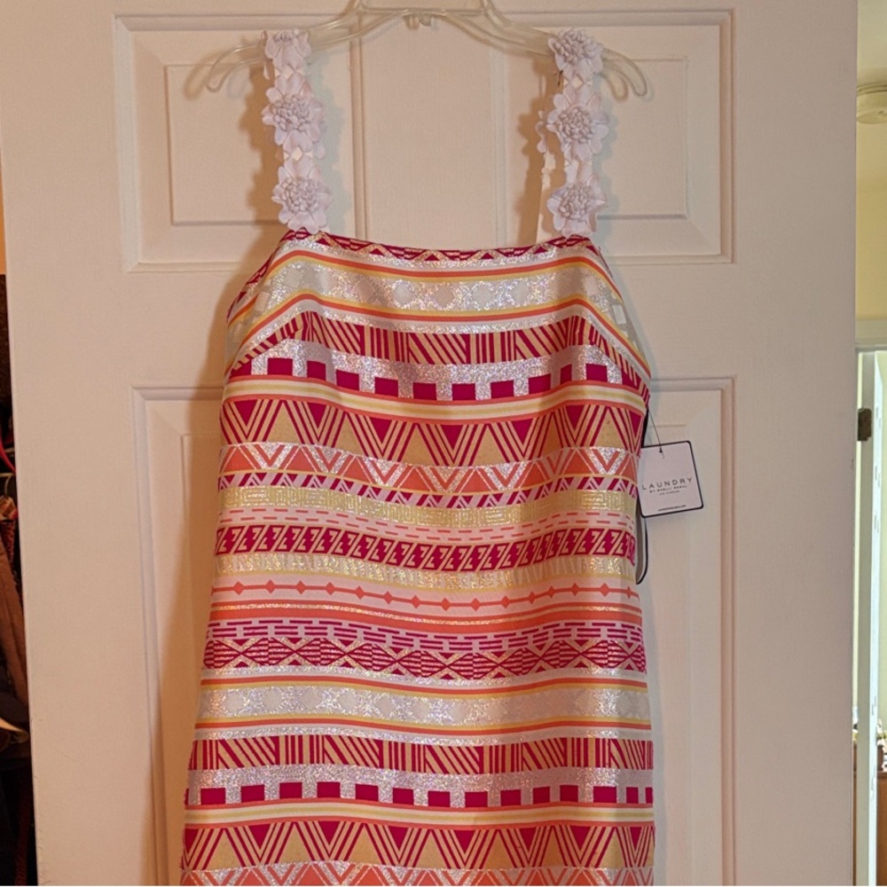 Laundry By Shelli Segal Pink and Gold Patterned Dress